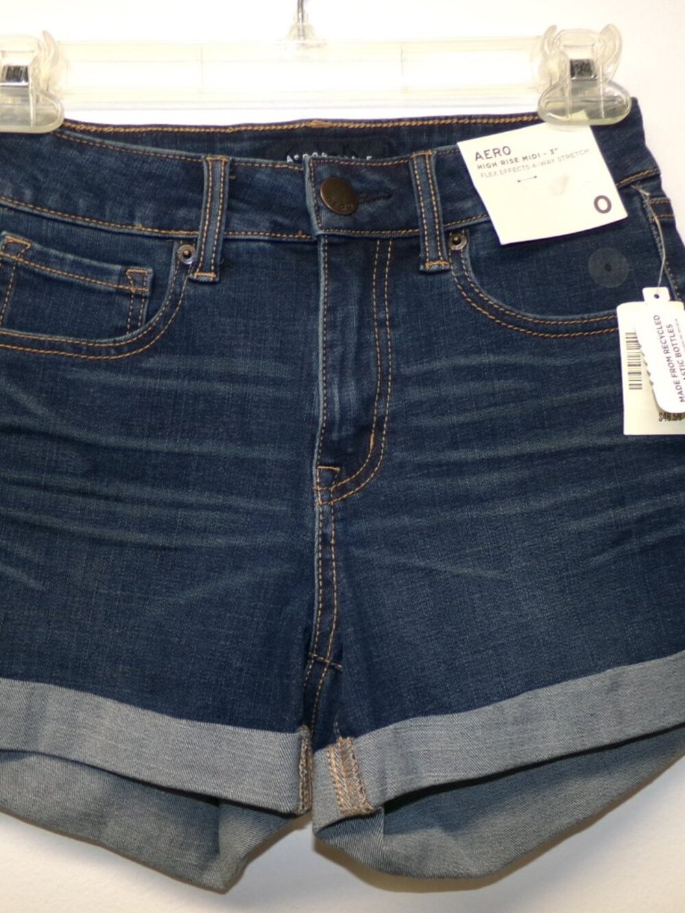 NWT Aero Aeropostale High Rise Midi 3" Flex Effects Stretch Cuffed Jean Shorts 0